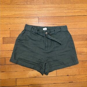 Cynthia Rowley Olive Green Linen Belted Shorts
